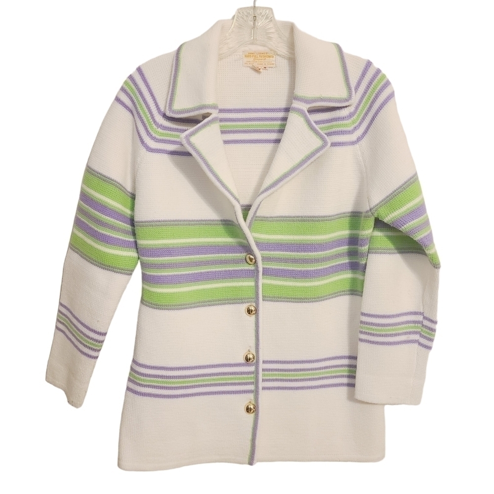 Unbranded | Women's Vintage Hand Loomed Striped Cardigan Sweater (Size Medium)